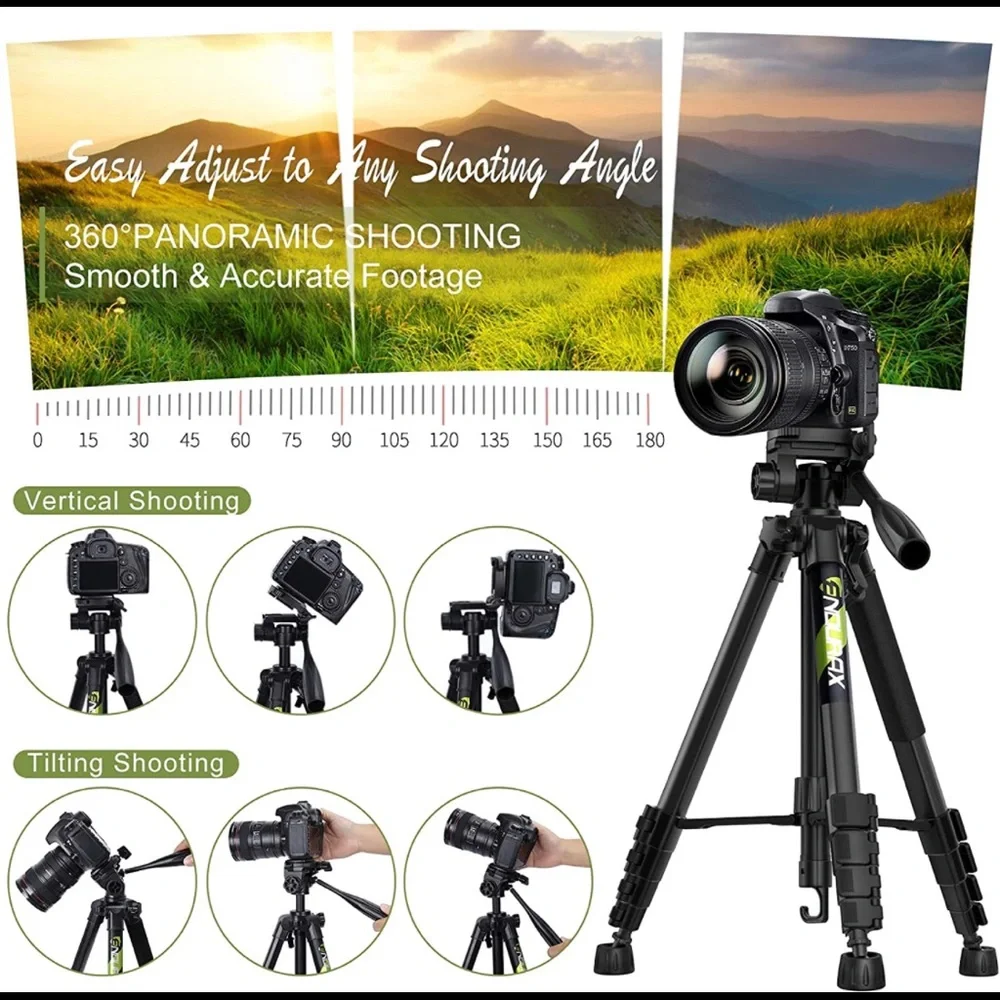 Video Camera Tripod Stand Compatible with Nikon Canon, DSLR Cameras